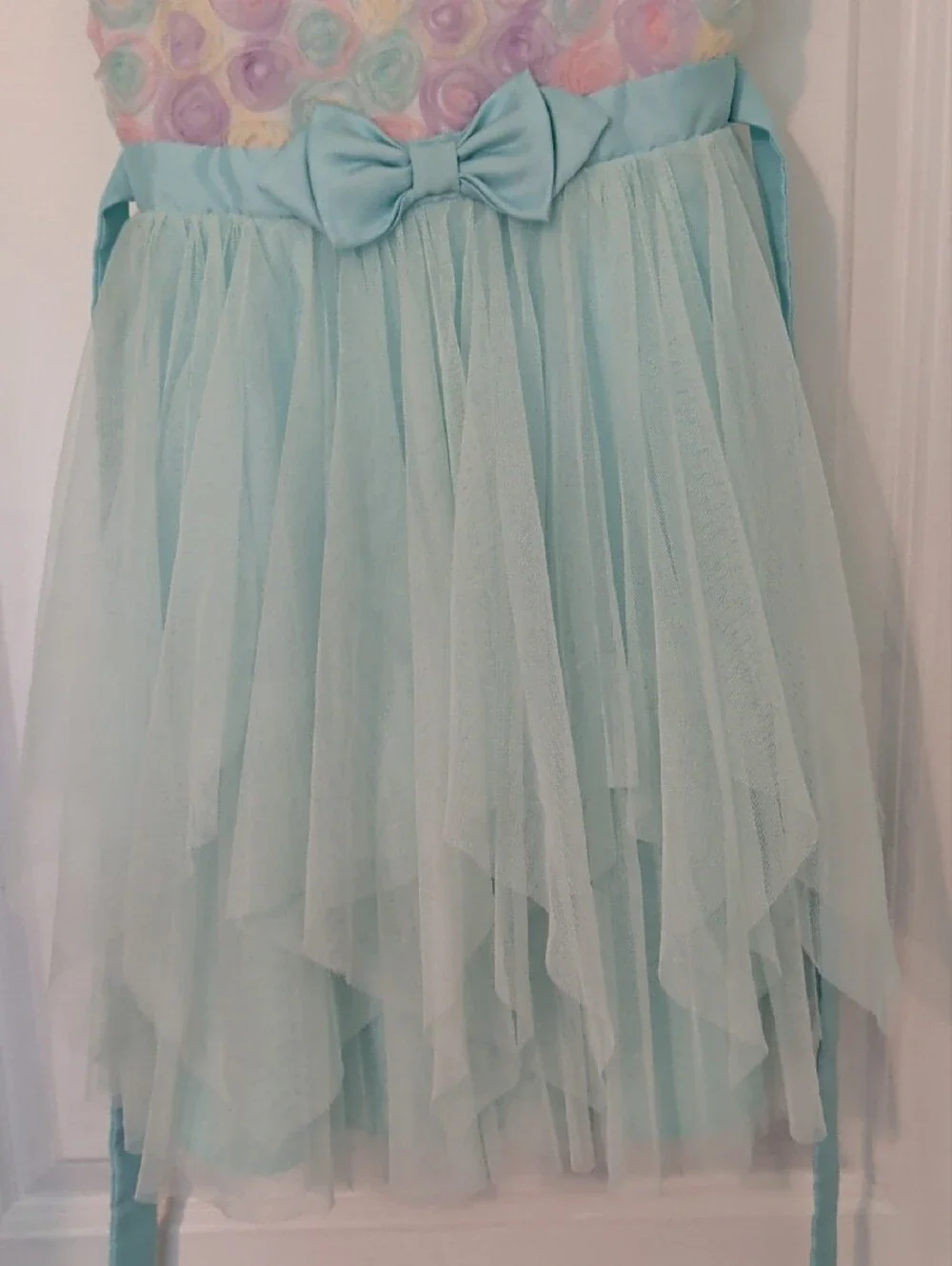 Jona Michelle Pastel Rosette Bodice Light Blue Tulle Dress